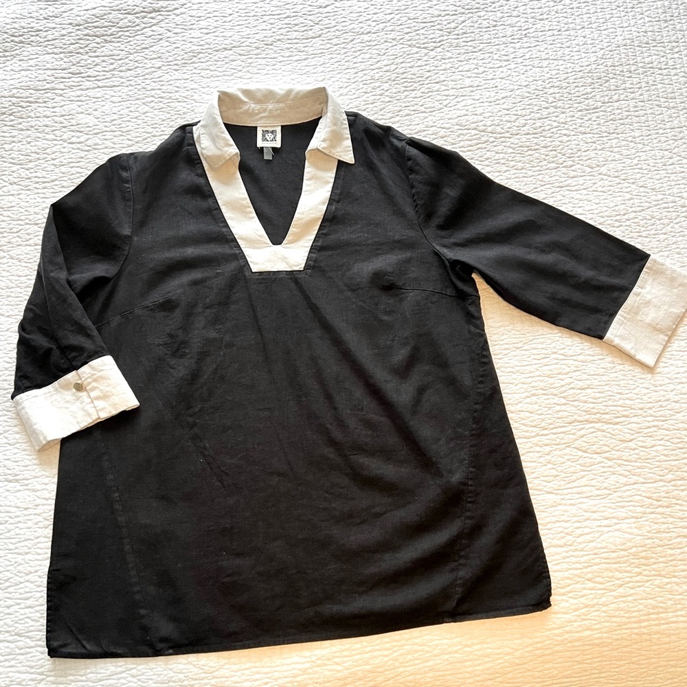 Black and White Anne Klein Tunic Linen and Viscose LARGE